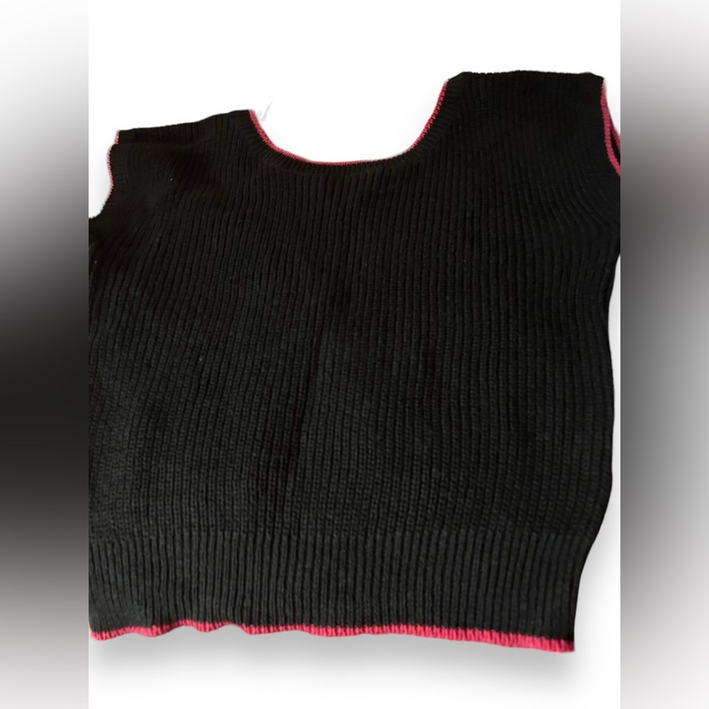 Vintage 70s/80s Cropped Sleeveless Sweater Black Pink Retro Sz 12 Darian Trendy